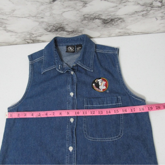 Jerry Leigh Florida State Seminoles Denim Sleeveless Button-Up Shirt Size Medium - Picture 9 of 12